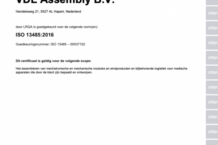 ISO: 13485:2016 Certificaat